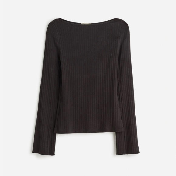 Madewell Ribbed Long-Sleeve Boatneck Top in Jet Black size M NWT NS805 - Picture 4 of 11